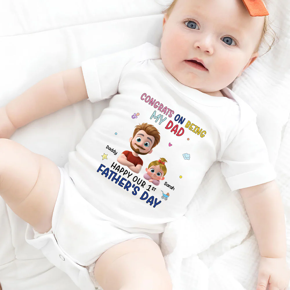 Congrats On Being My First Dad - Personalized Custom Baby Onesie - Image 5