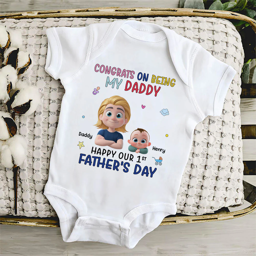 Congrats On Being My First Dad - Personalized Custom Baby Onesie - Image 6