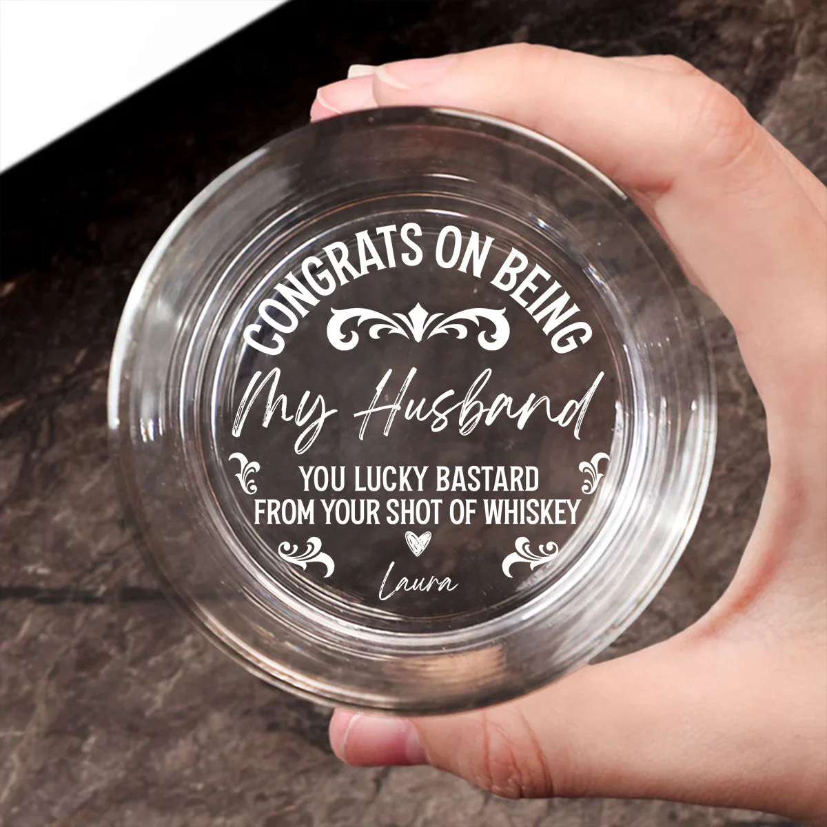 Congrats On Being My Husband - Family Personalized Custom Whiskey Glass - Father's Day, Gift For Dad, Grandpa - Image 3