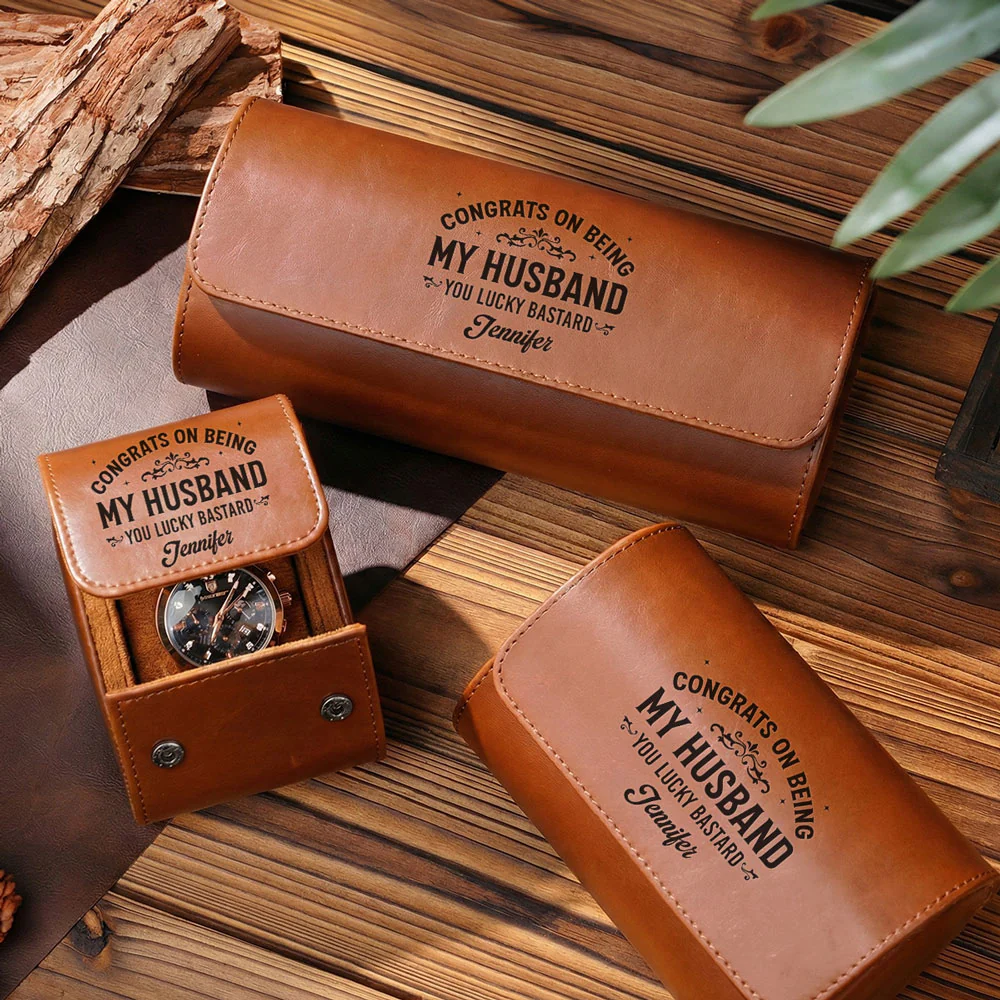 Congrats On Being My Husband - Personalized Custom Leather Watch Case - Image 6