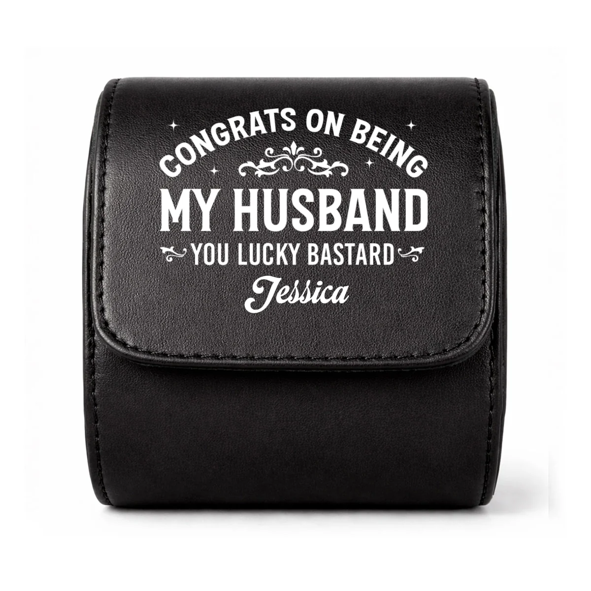 Congrats On Being My Husband - Personalized Custom Leather Watch Case - Image 8