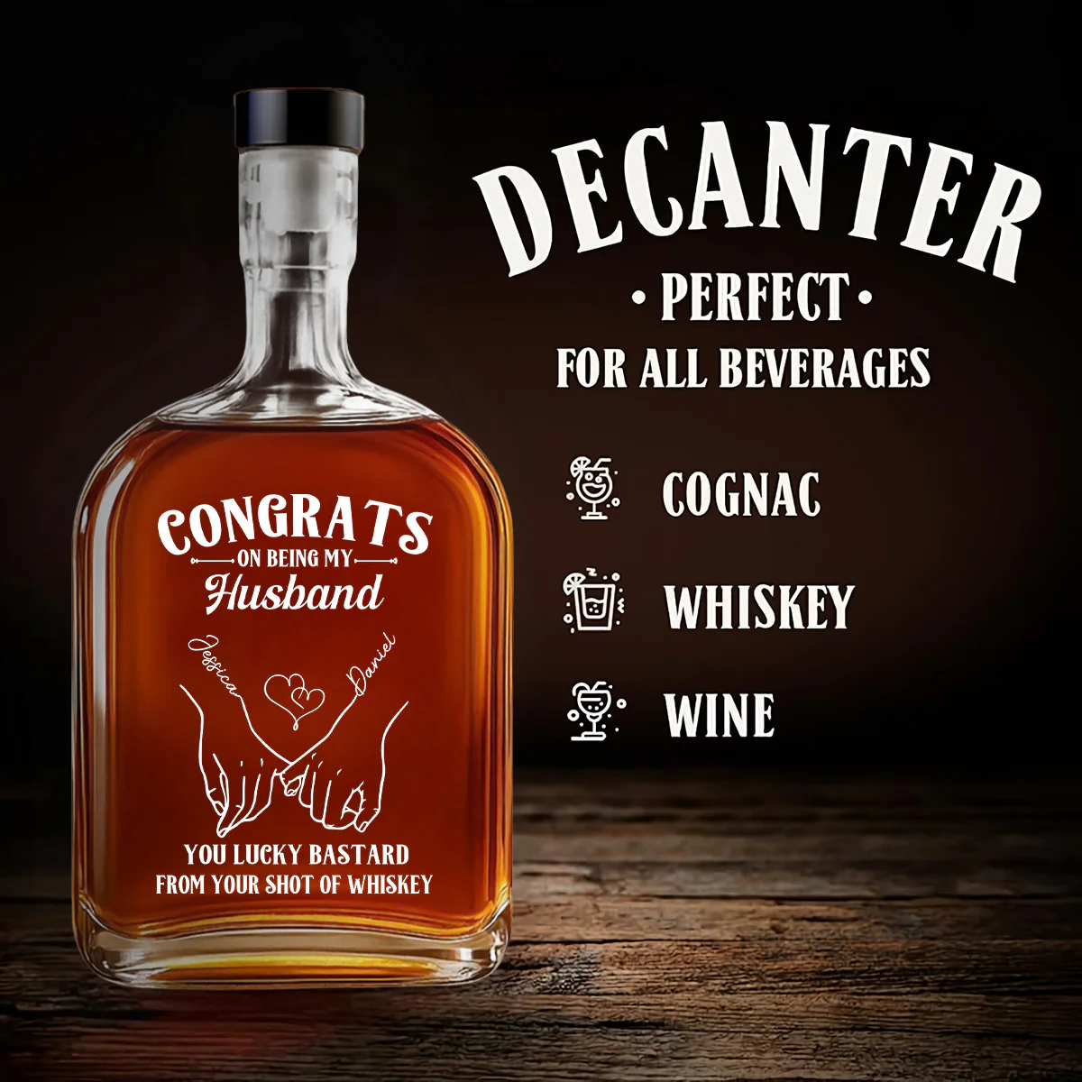 Congrats On Being My Husband - Personalized Custom Spirits Decanter - Image 4