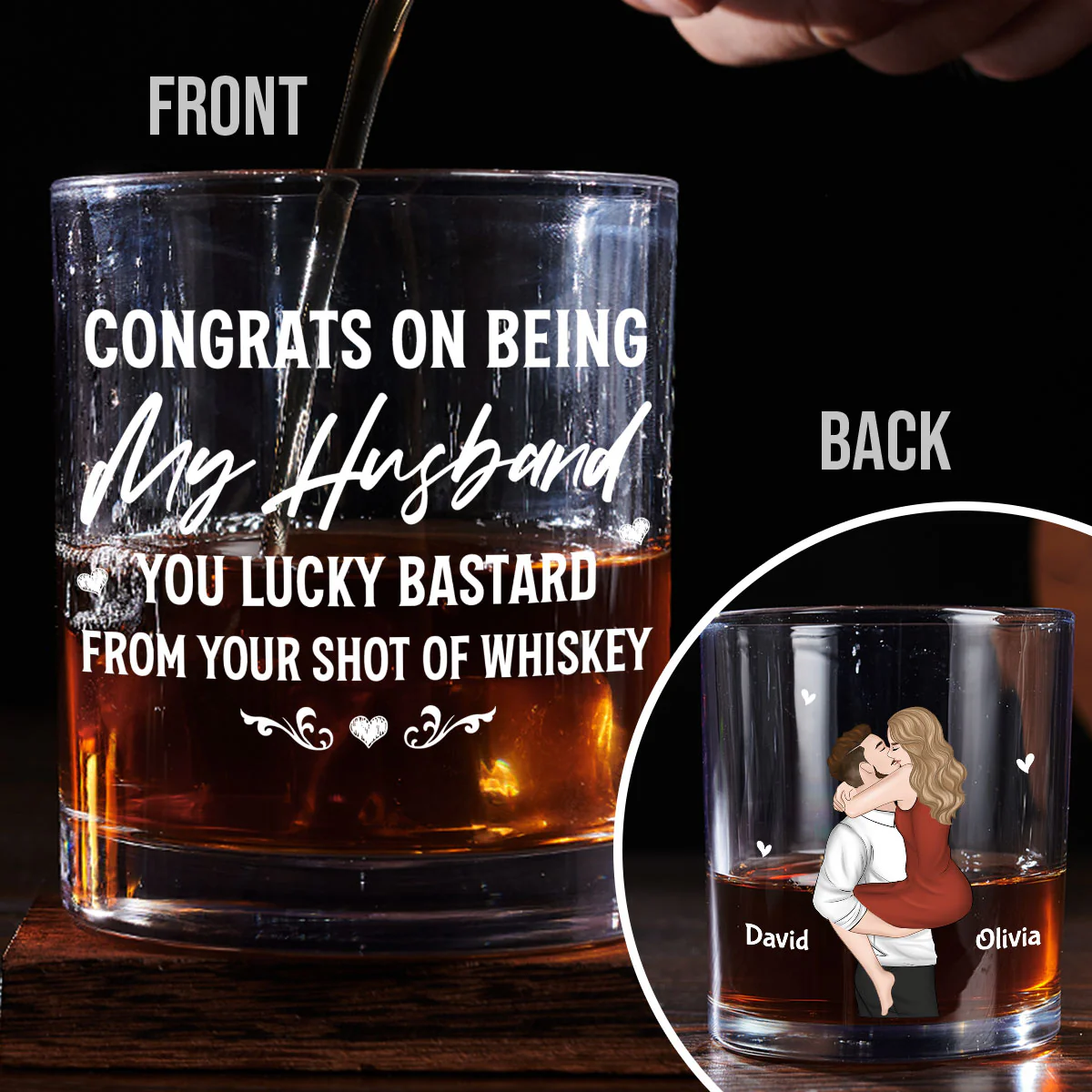Congrats On Being My Husband - Personalized Custom Whiskey Glass - Image 2