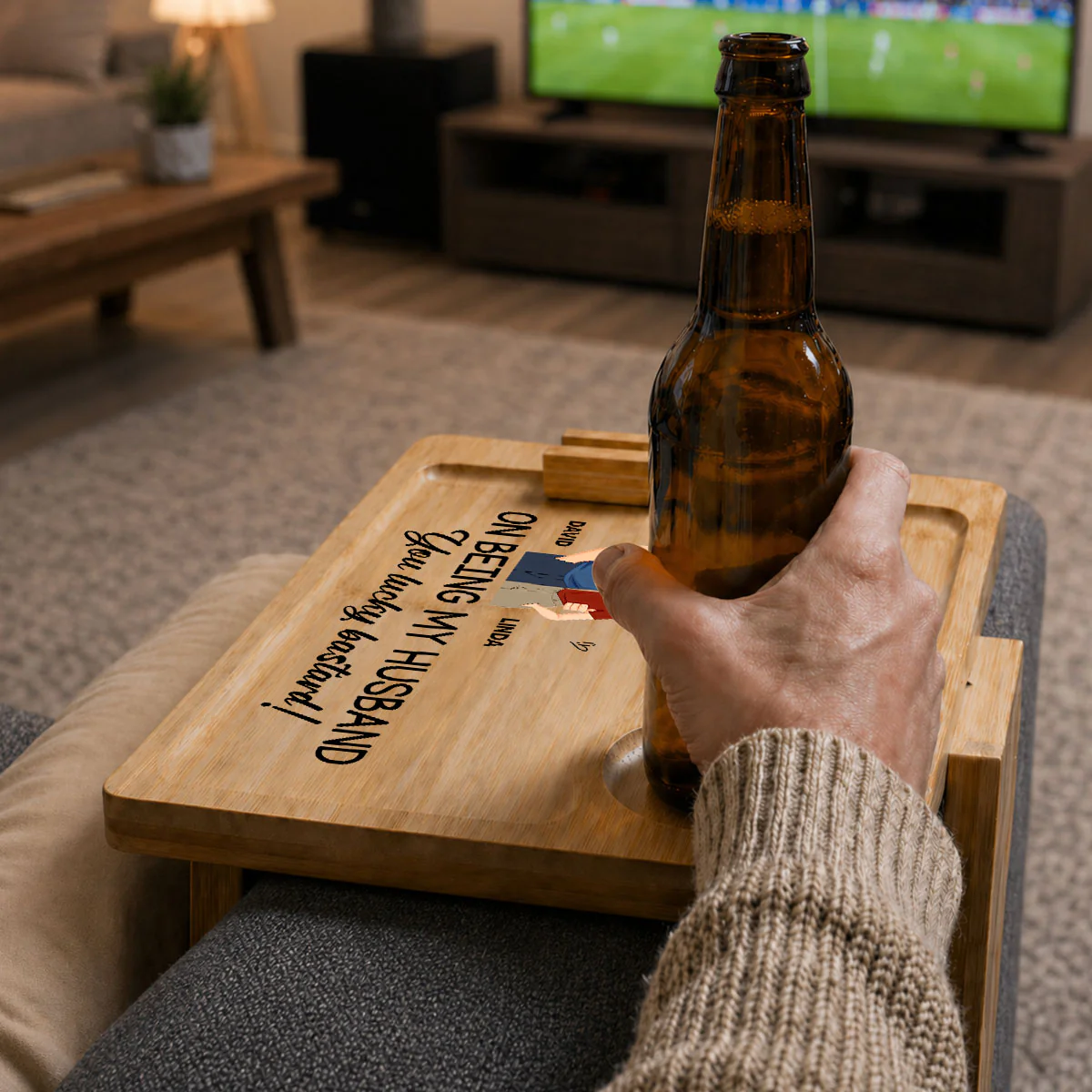 Congrats On Being My Husband - Personalized Custom Wooden Couch Arm Table - Image 4