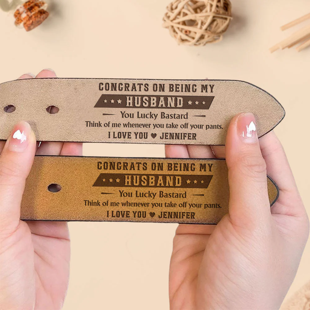 Congrats On Being My Husband - Personalized Engraved Leather Belt - Image 5