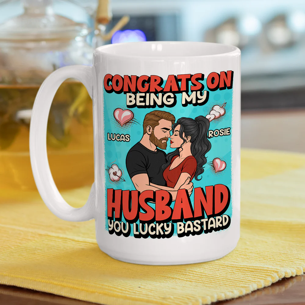 Congrats On Being My Husband Retro Style - Personalized Custom Coffee Mug - Image 2