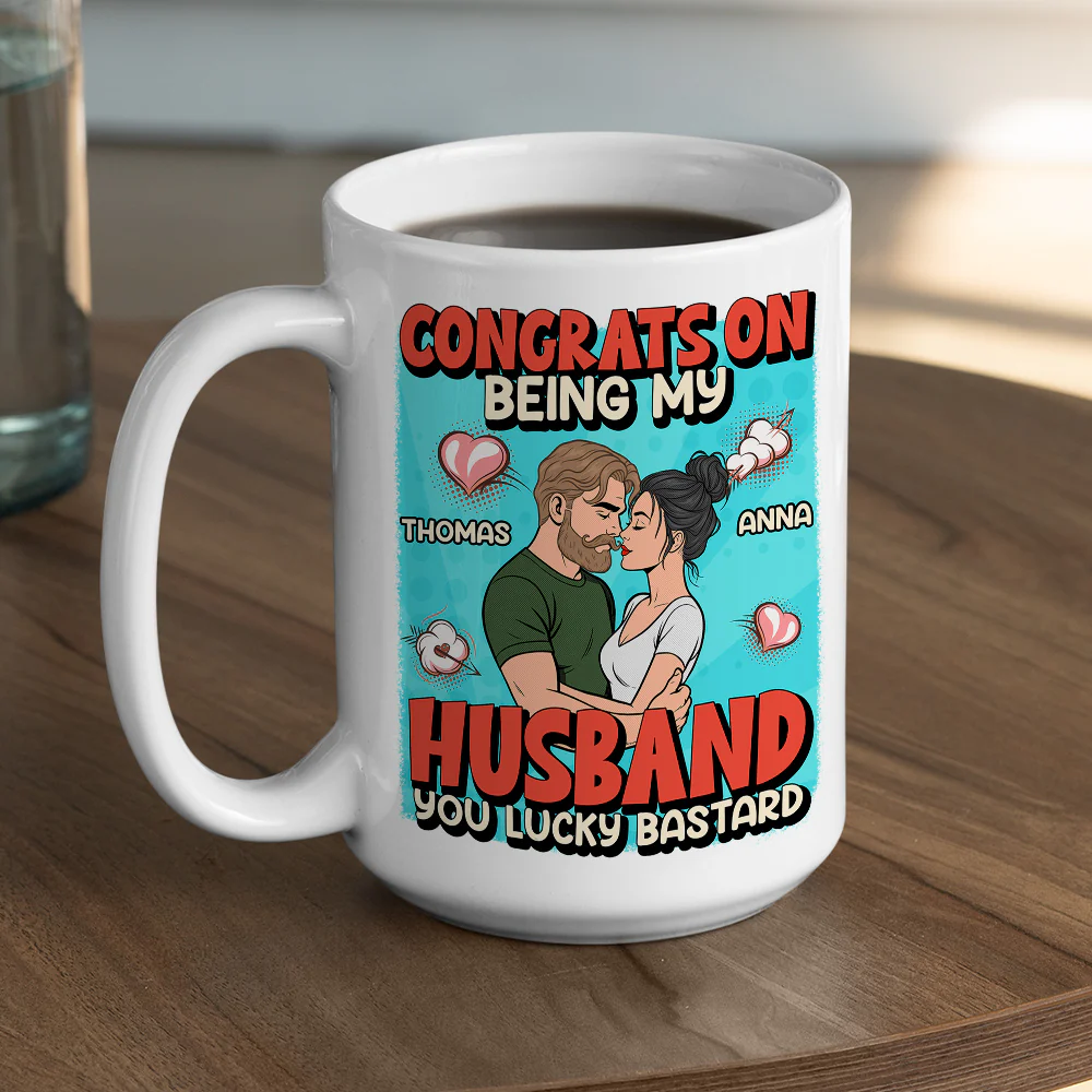 Congrats On Being My Husband Retro Style - Personalized Custom Coffee Mug - Image 3