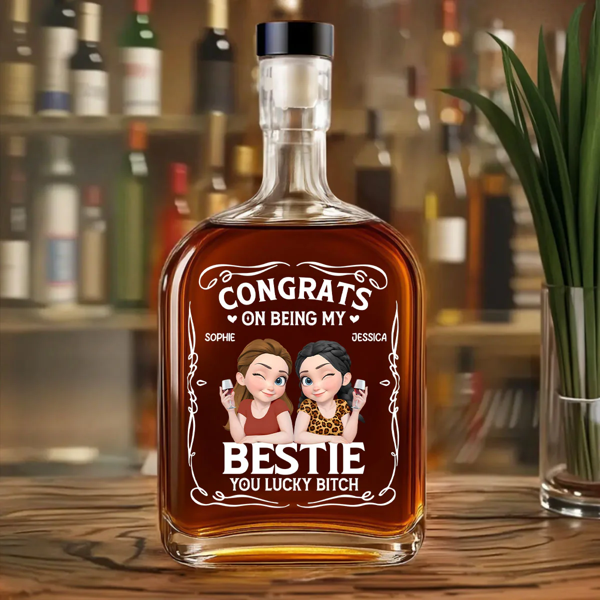 Congratulation Bestie - Personalized Custom Spirits Decanter - Image 3