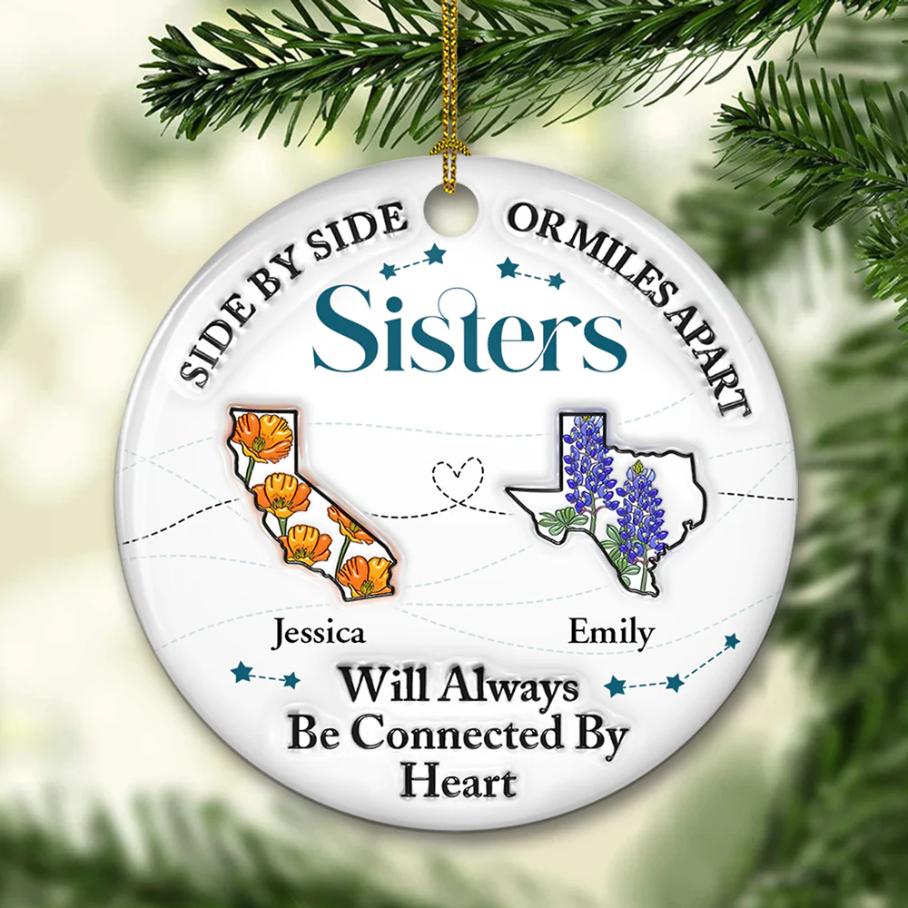 Connected By Heart - Personalized Custom 3D Inflated Effect Ceramic Ornament - Image 7
