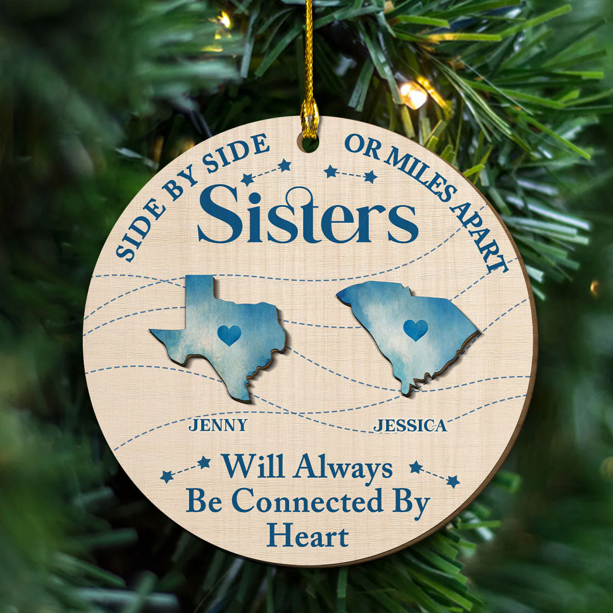 Connected By Heart - Personalized Custom Freeshape 2-Layered Wood Ornament - Image 4
