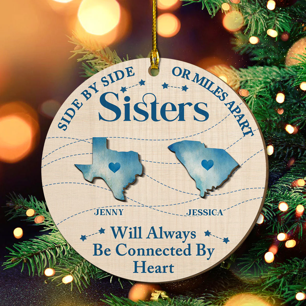 Connected By Heart - Personalized Custom Freeshape 2-Layered Wood Ornament - Image 5