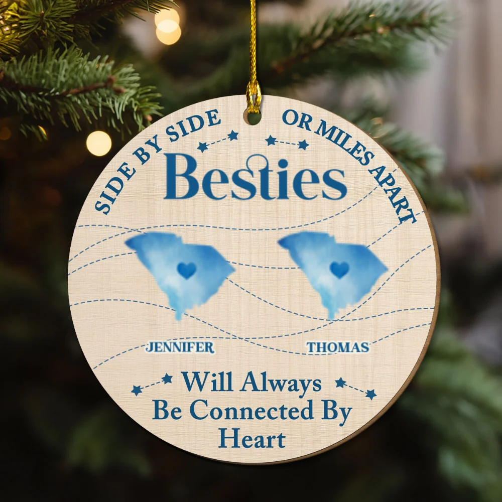 Connected By Heart - Personalized Custom Freeshape 2-Layered Wood Ornament - Image 6