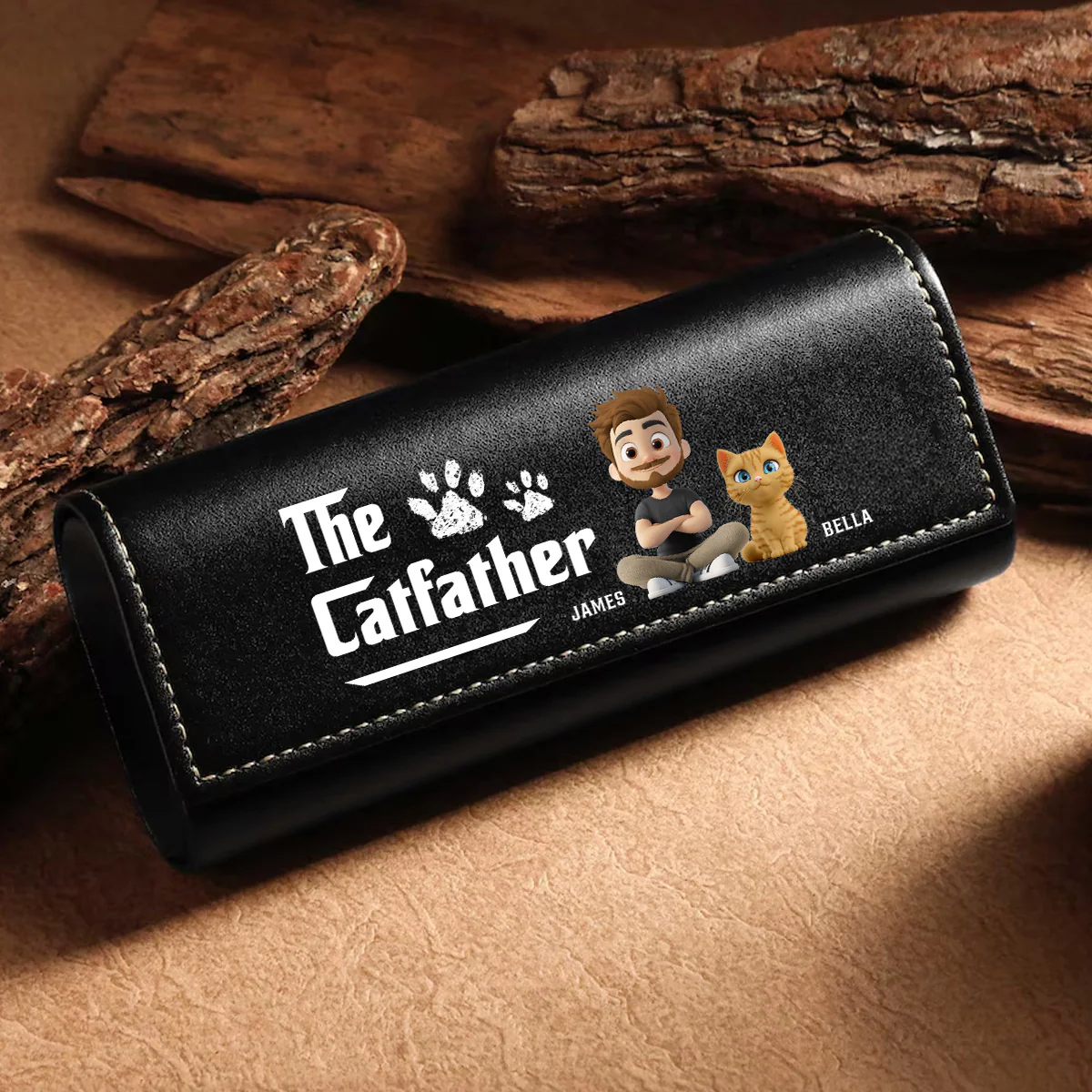 Cool Cat Father - Personalized Custom Leather Eyeglass Case - Image 2