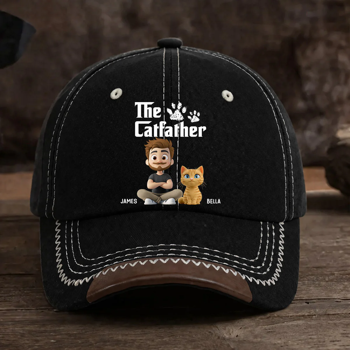 Cool Cat Father - Personalized Custom Vintage Soft Baseball Cap - Image 2