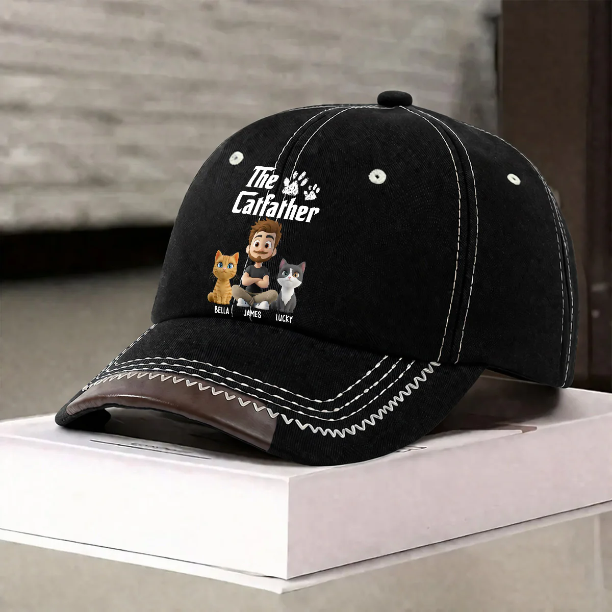 Cool Cat Father - Personalized Custom Vintage Soft Baseball Cap - Image 3