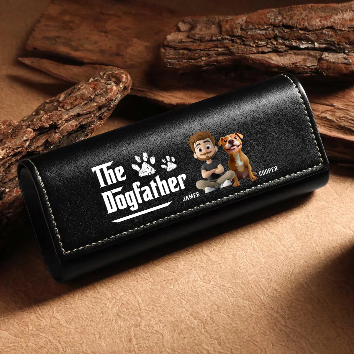 Cool Dog Father - Personalized Custom Leather Eyeglass Case - Image 2