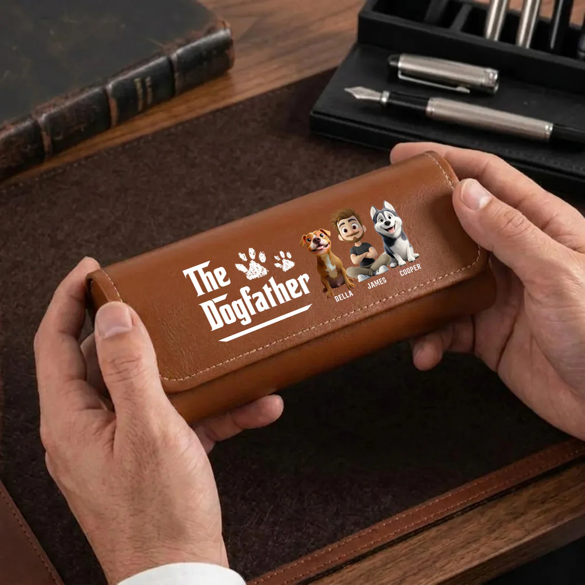 Cool Dog Father - Personalized Custom Leather Eyeglass Case - Image 3