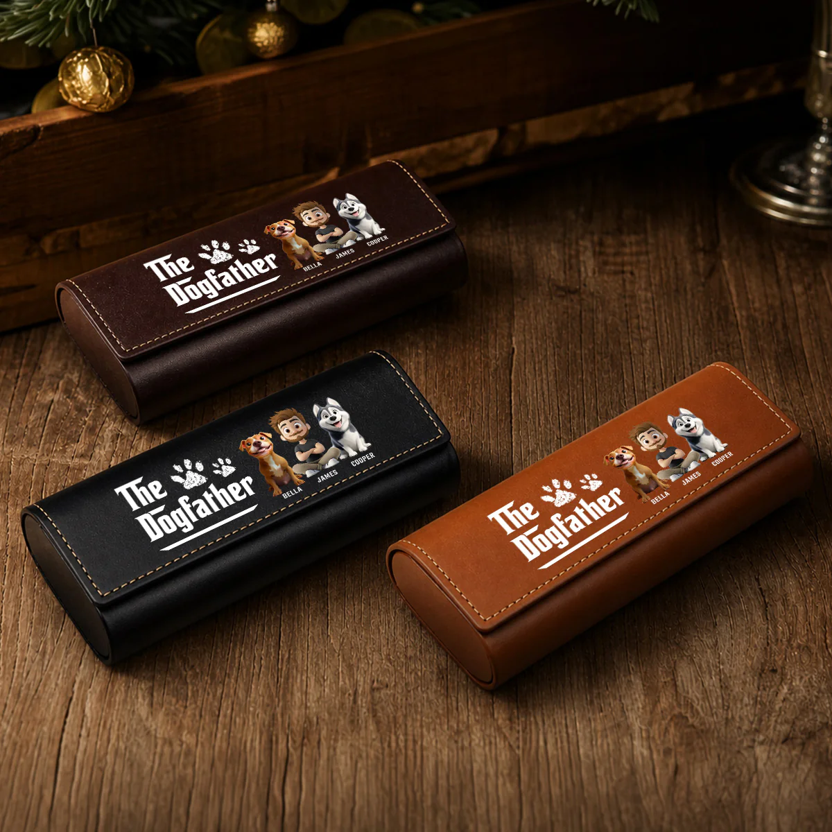 Cool Dog Father - Personalized Custom Leather Eyeglass Case - Image 4