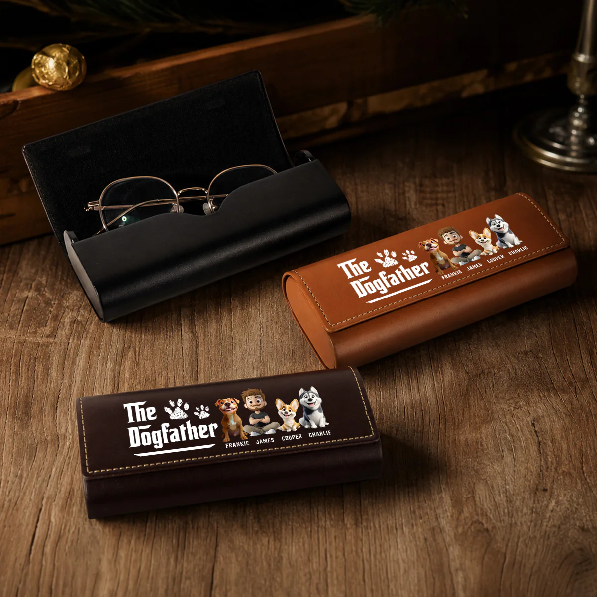 Cool Dog Father - Personalized Custom Leather Eyeglass Case - Image 5