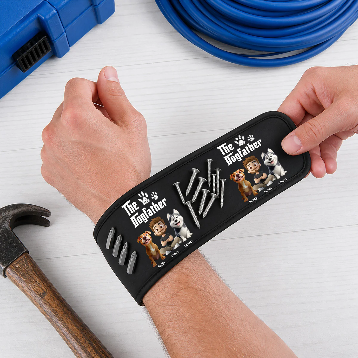 Cool Dog Father - Personalized Custom Magnetic Tool Wristband - Image 2