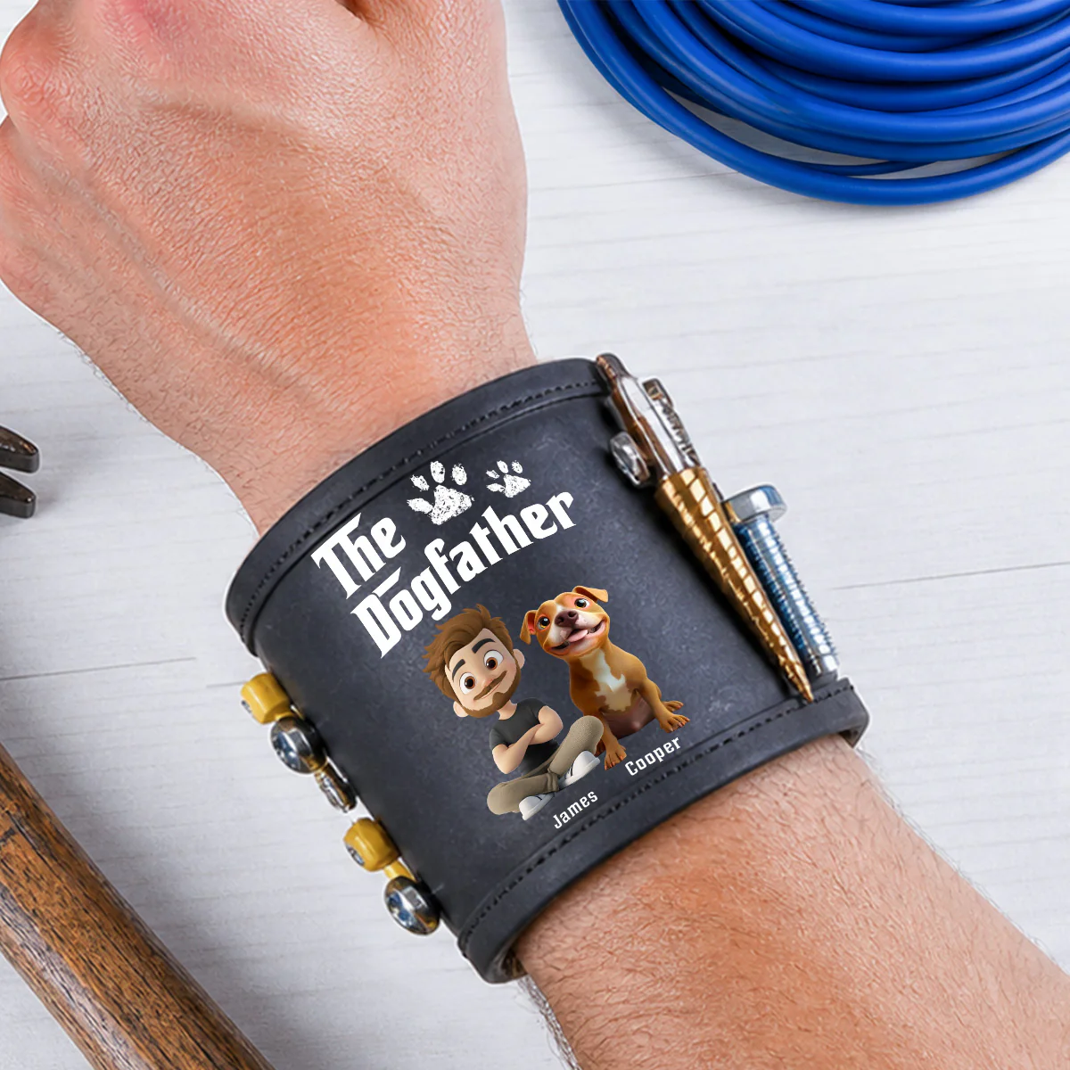 Cool Dog Father - Personalized Custom Magnetic Tool Wristband - Image 5