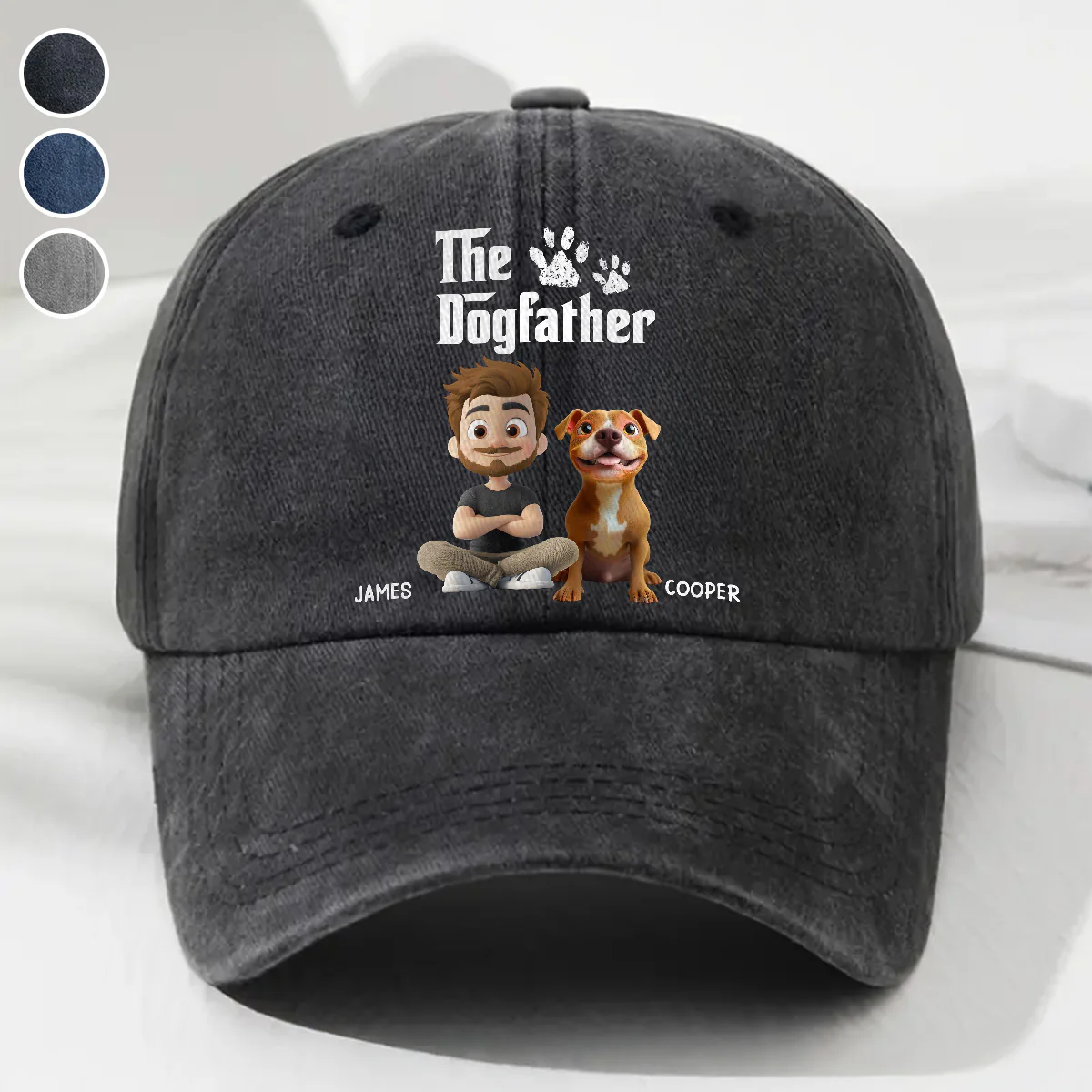 Cool Dog Father - Personalized Custom Vintage Washed Denim Cap