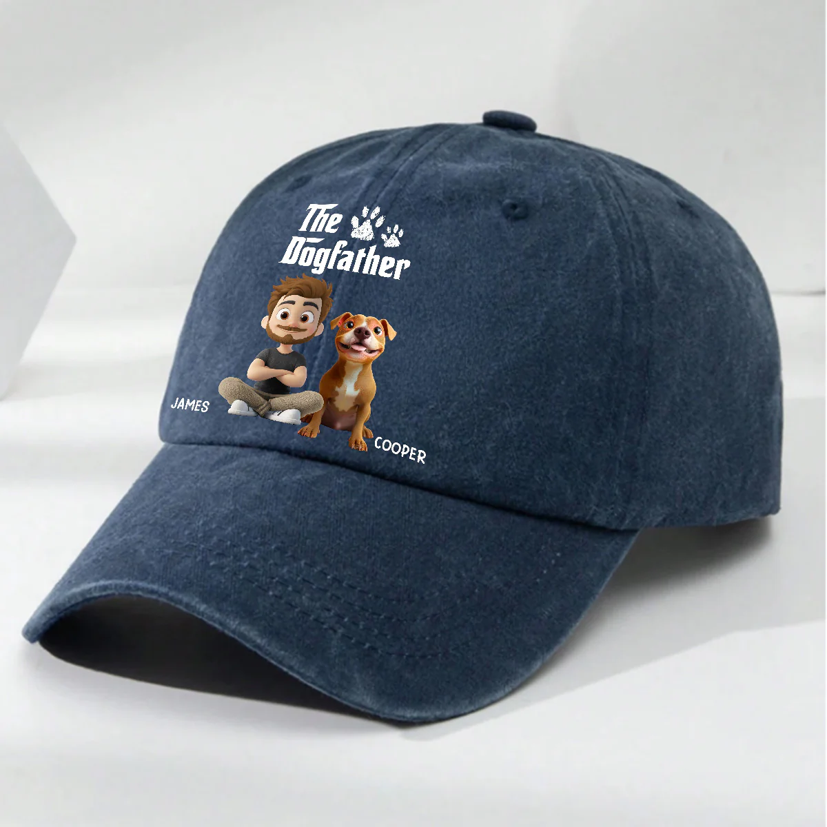Cool Dog Father - Personalized Custom Vintage Washed Denim Cap - Image 5