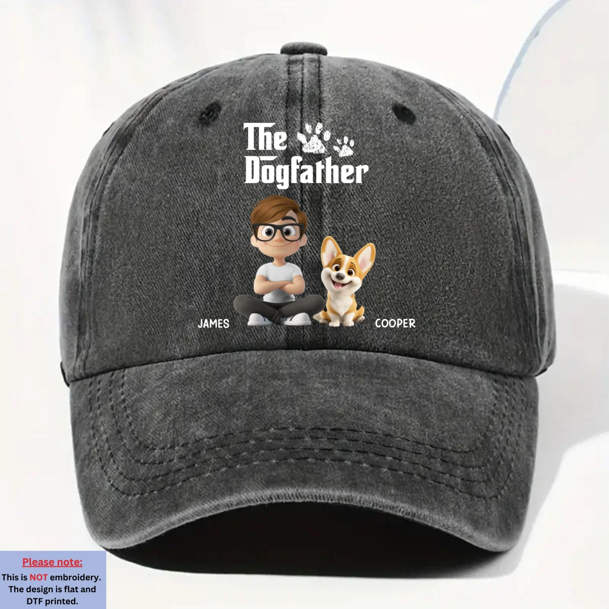 Cool Dog Father - Personalized Custom Vintage Washed Denim Cap - Image 7