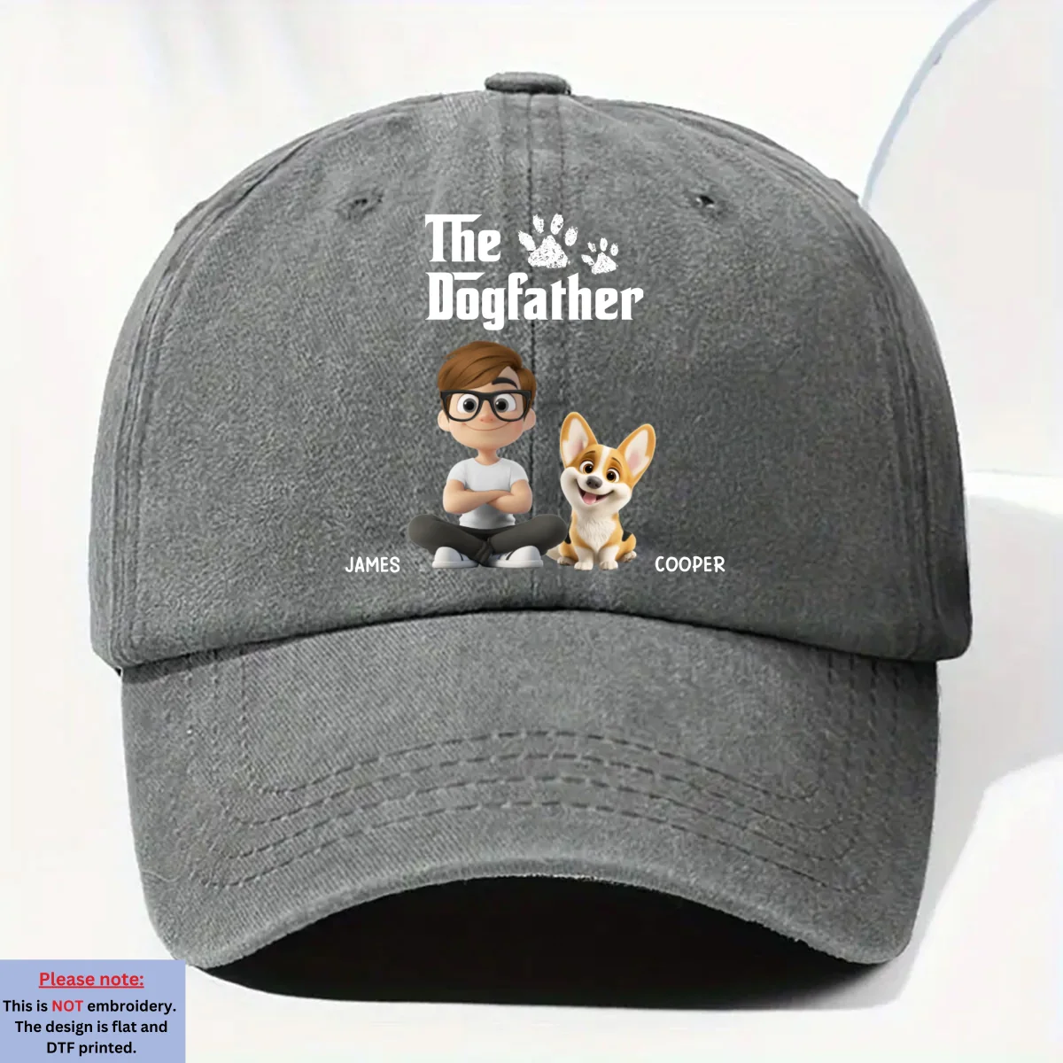 Cool Dog Father - Personalized Custom Vintage Washed Denim Cap - Image 8