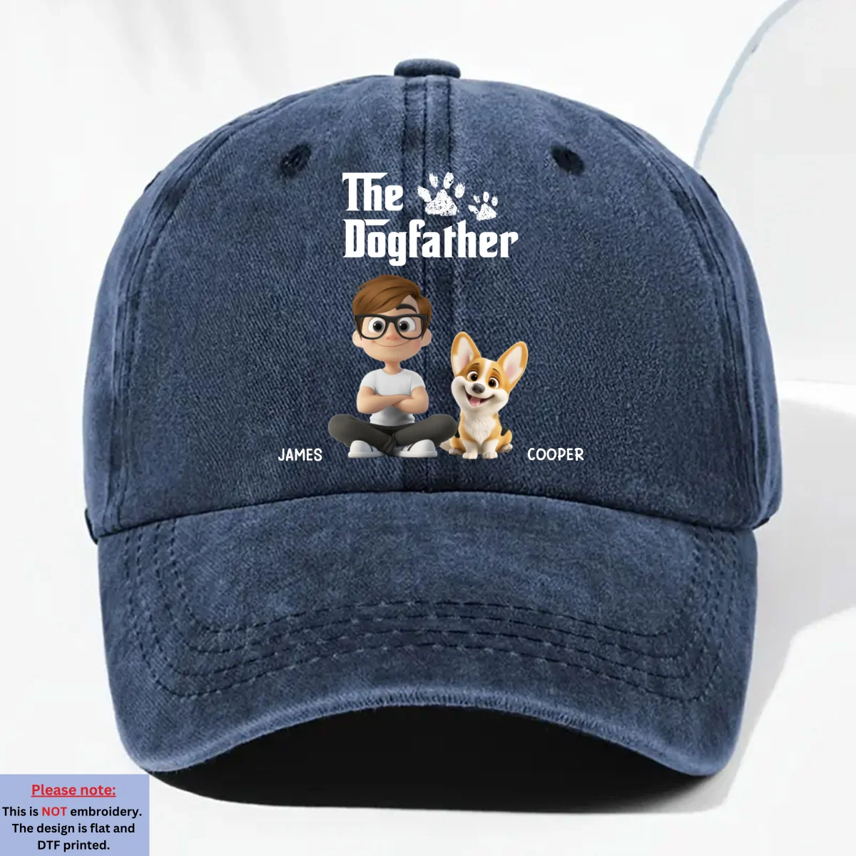 Cool Dog Father - Personalized Custom Vintage Washed Denim Cap - Image 9