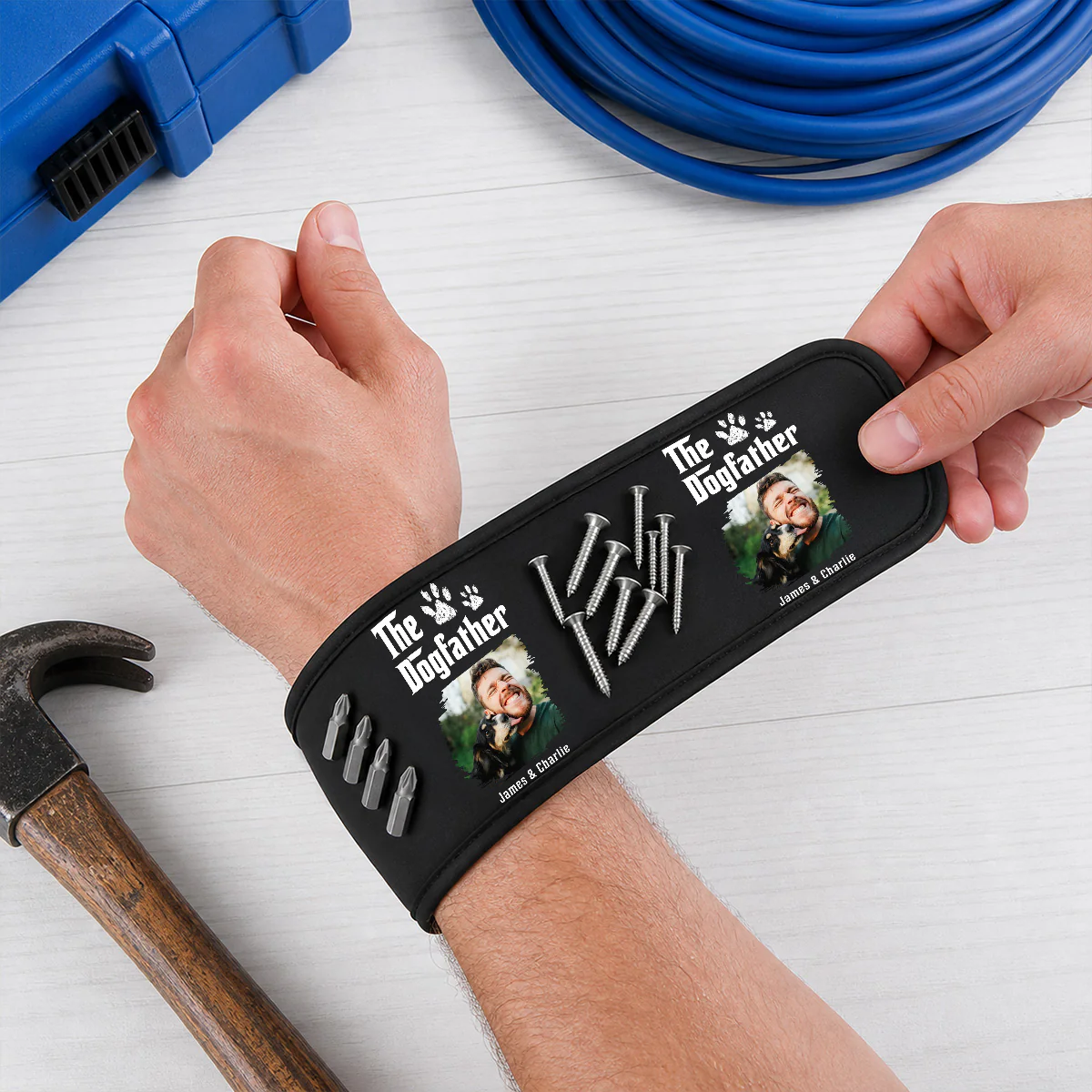 Cool Dog Father Photo - Personalized Custom Magnetic Tool Wristband - Image 2