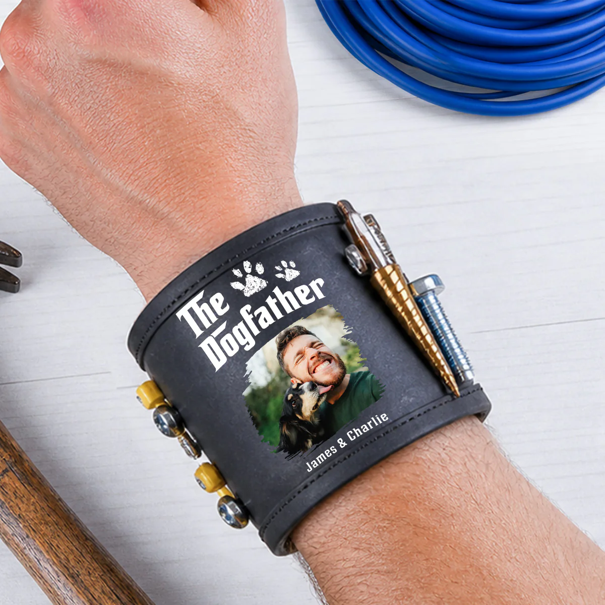 Cool Dog Father Photo - Personalized Custom Magnetic Tool Wristband - Image 3