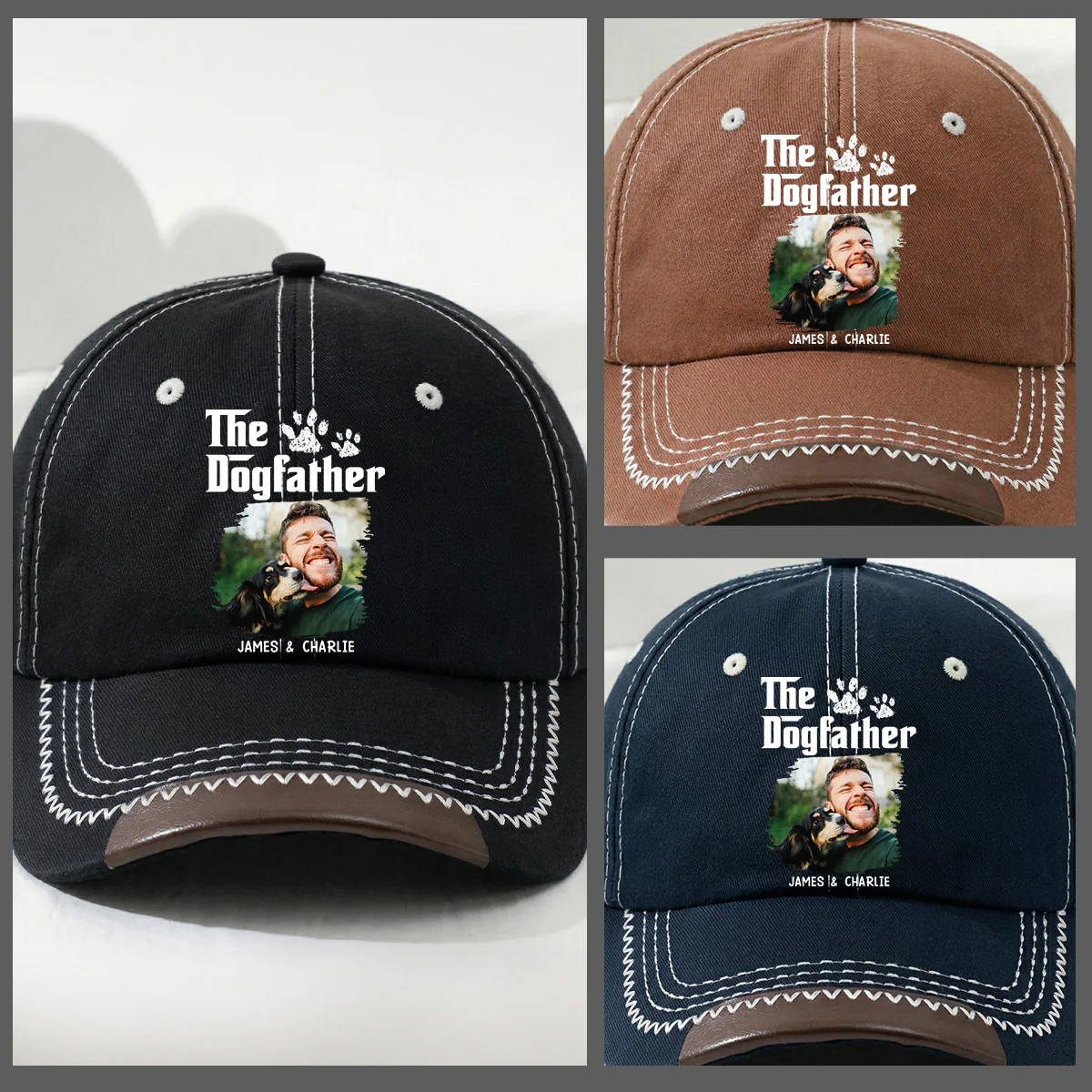 Cool Dog Father Photo - Personalized Custom Vintage Soft Baseball Cap - Image 3