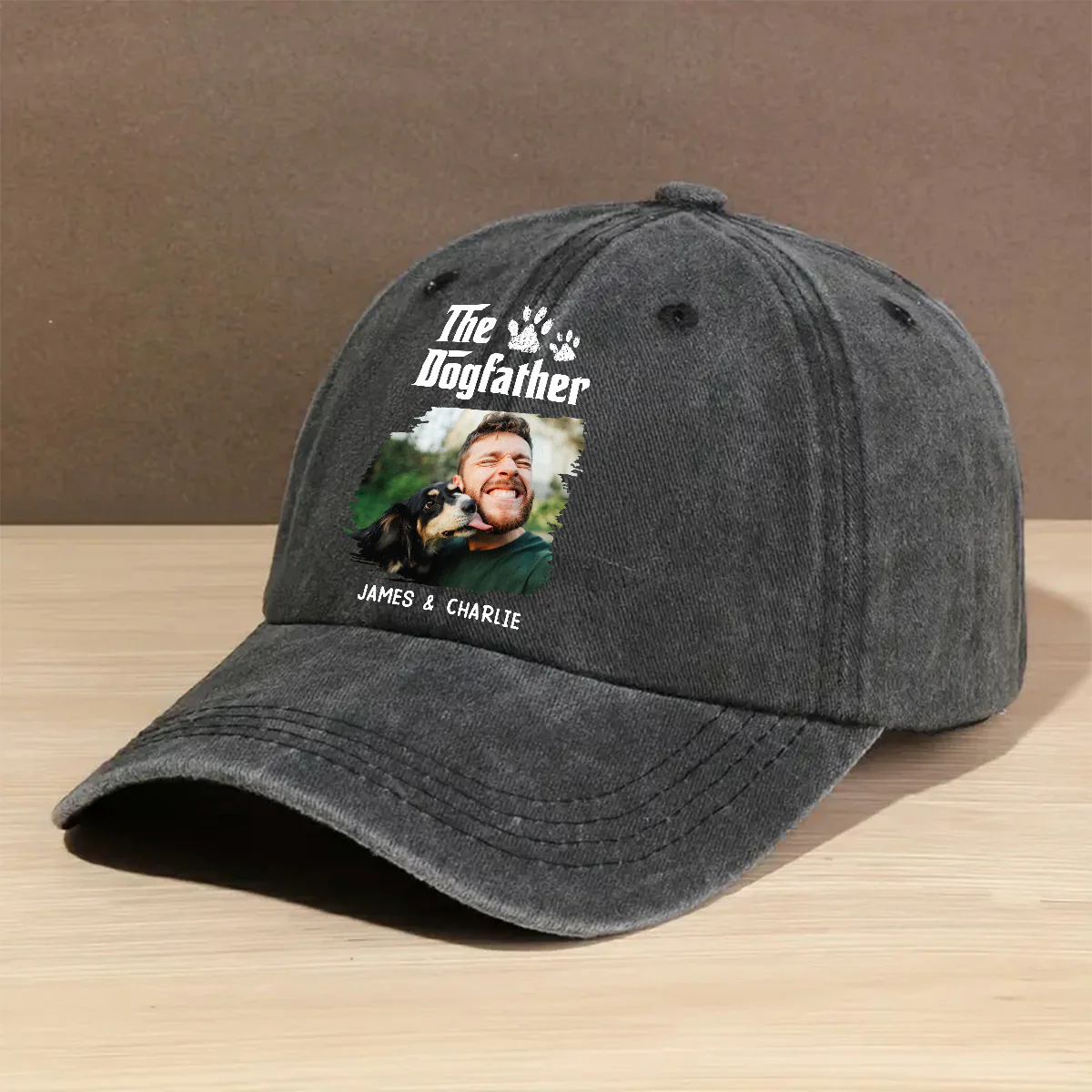 Cool Dog Father Photo - Personalized Custom Vintage Washed Denim Cap - Image 2