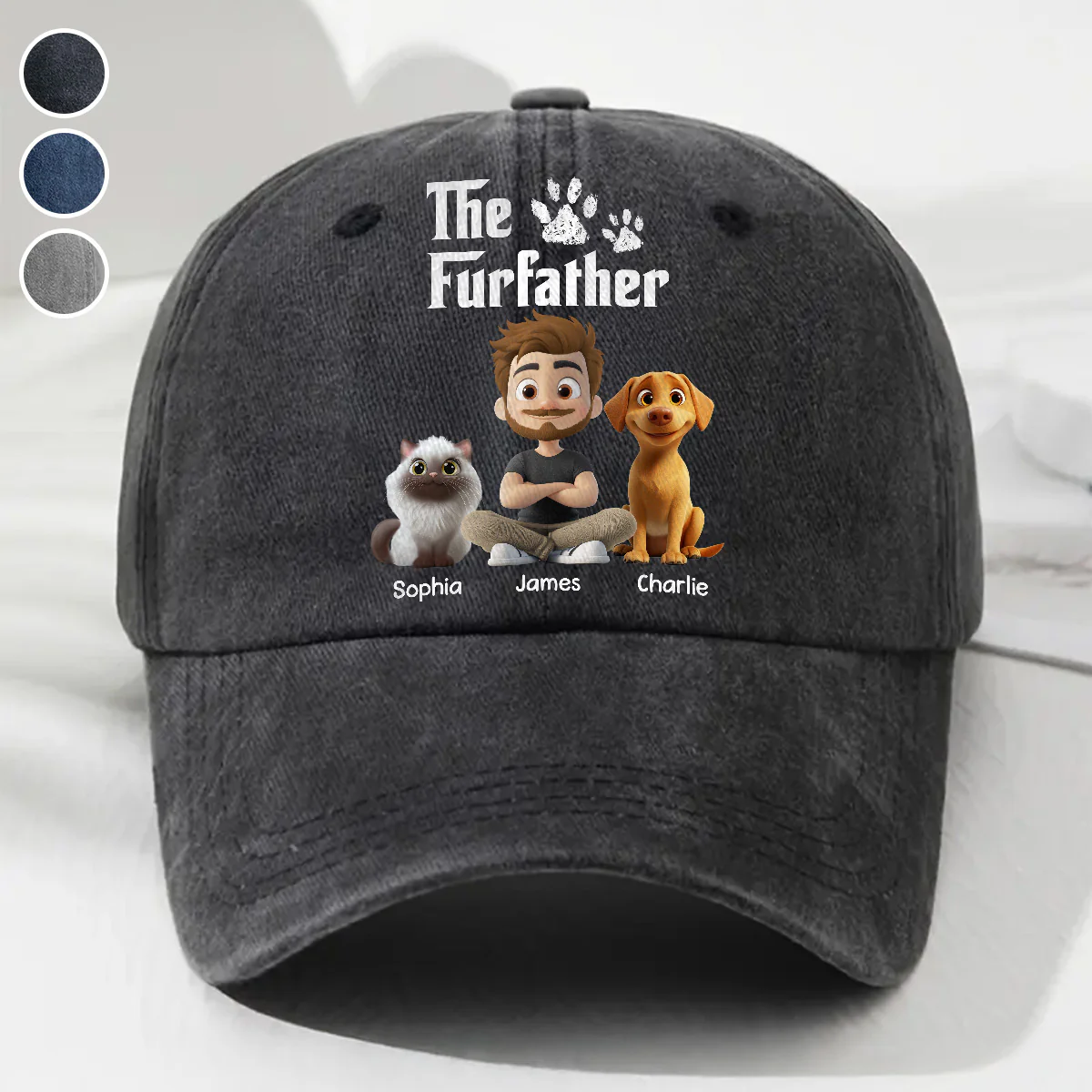 Cool Fur Father - Personalized Custom Vintage Washed Denim Cap