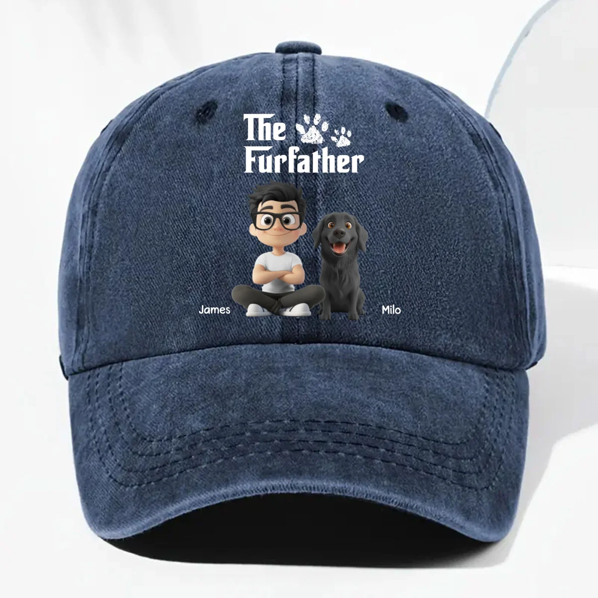 Cool Fur Father - Personalized Custom Vintage Washed Denim Cap - Image 8
