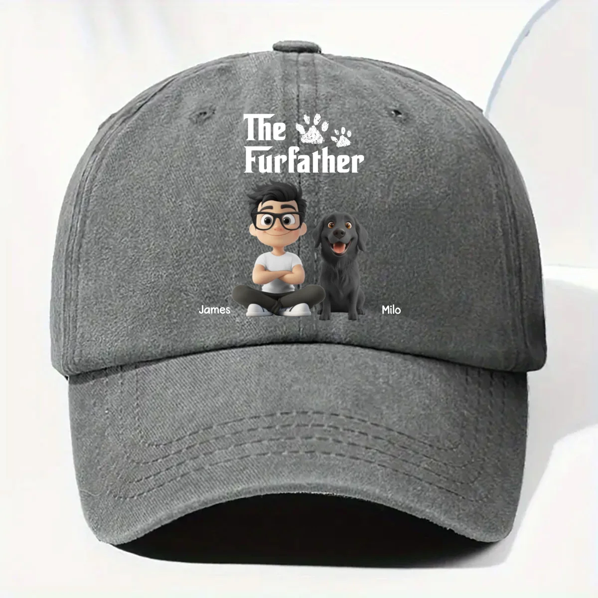 Cool Fur Father - Personalized Custom Vintage Washed Denim Cap - Image 9