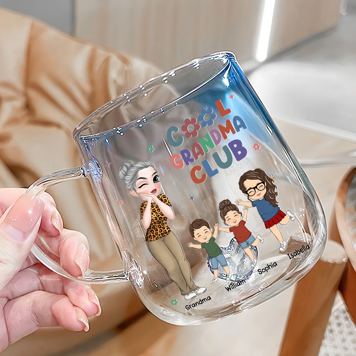 Cool Grandma Club - Personalized Custom Blue Gradient Glass Mug - Image 3