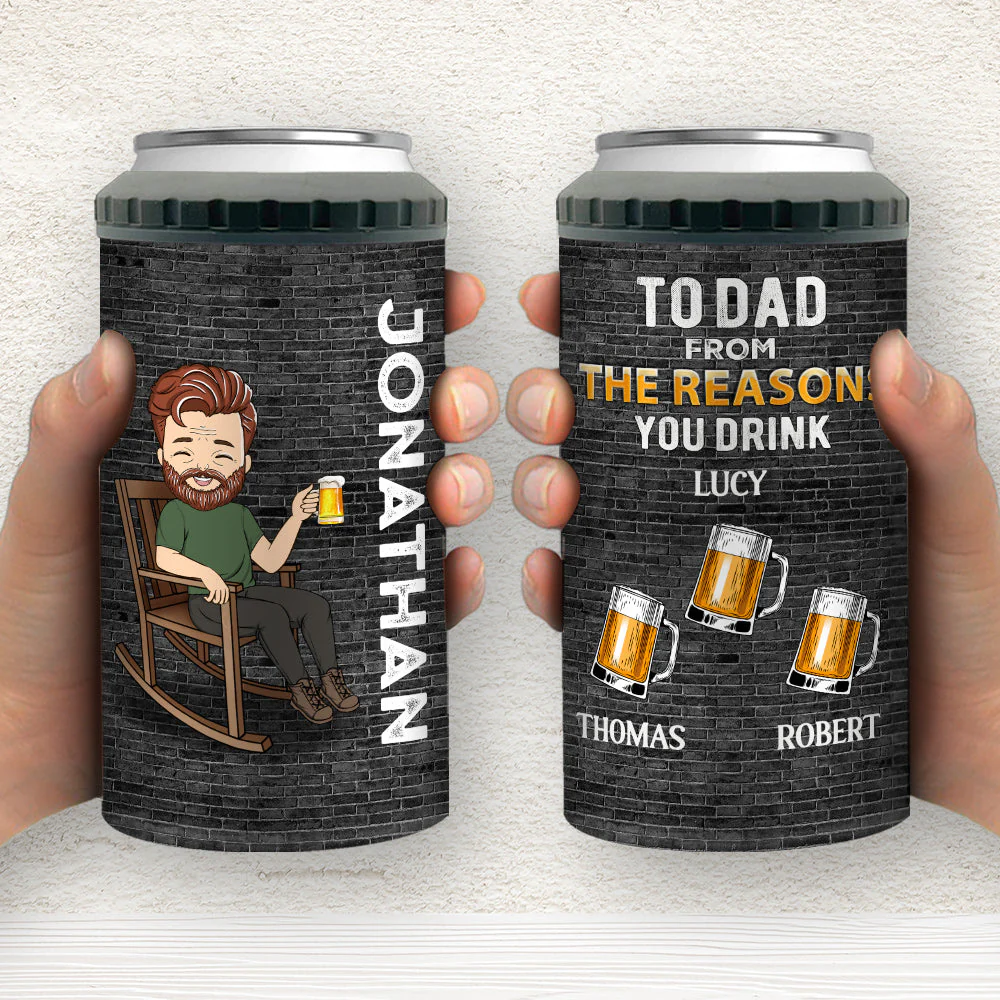 To Dad From The Reason You Drink - Personalized Custom Can Cooler Tumbler - Image 2