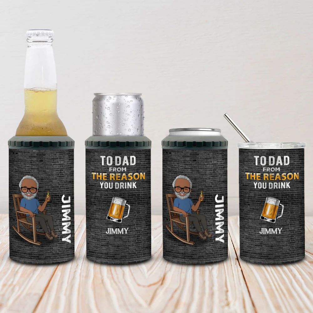To Dad From The Reason You Drink - Personalized Custom Can Cooler Tumbler - Image 5