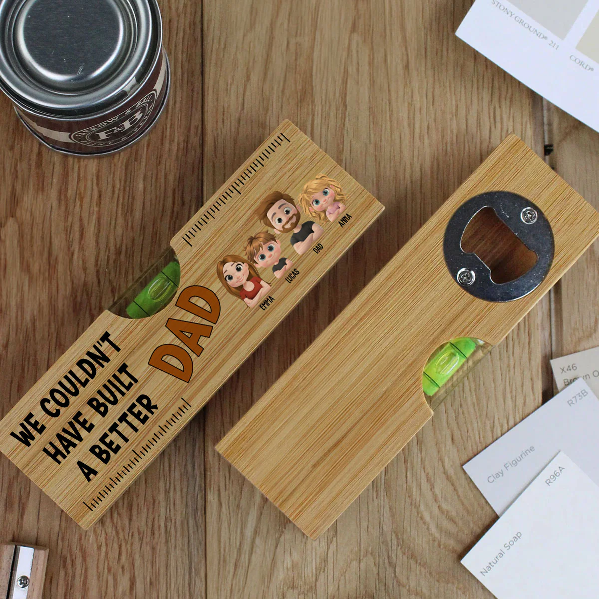 Could Not Have Built A Better Dad - Personalized Custom Wooden Spirit Level Bottle Opener - Image 3