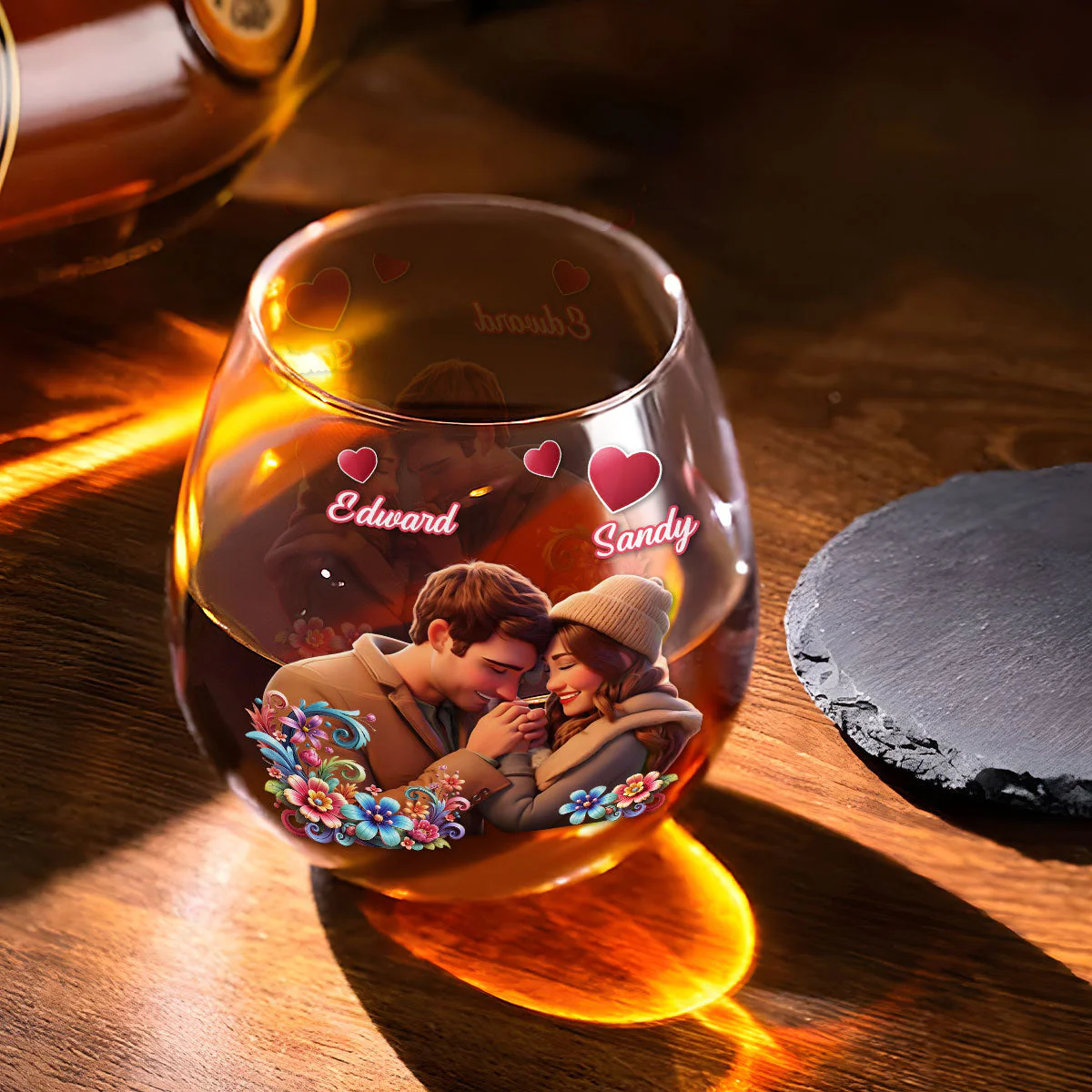 Couple Cartoon - Personalized Custom Wine Glass - Image 2
