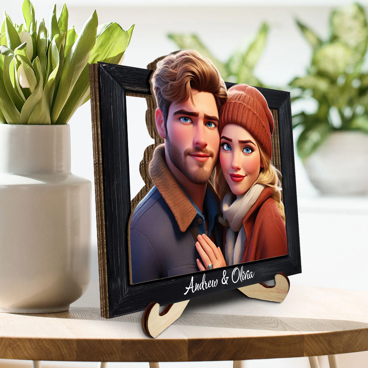 Couple Cartoon - Personalized Custom Wooden Plaque - Image 2