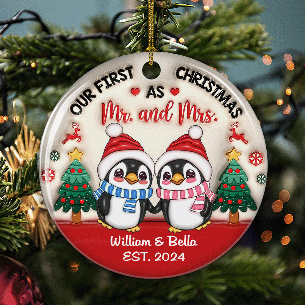 Couple Christmas - Personalized Custom 3D Inflated Effect Ceramic Ornament - Image 2