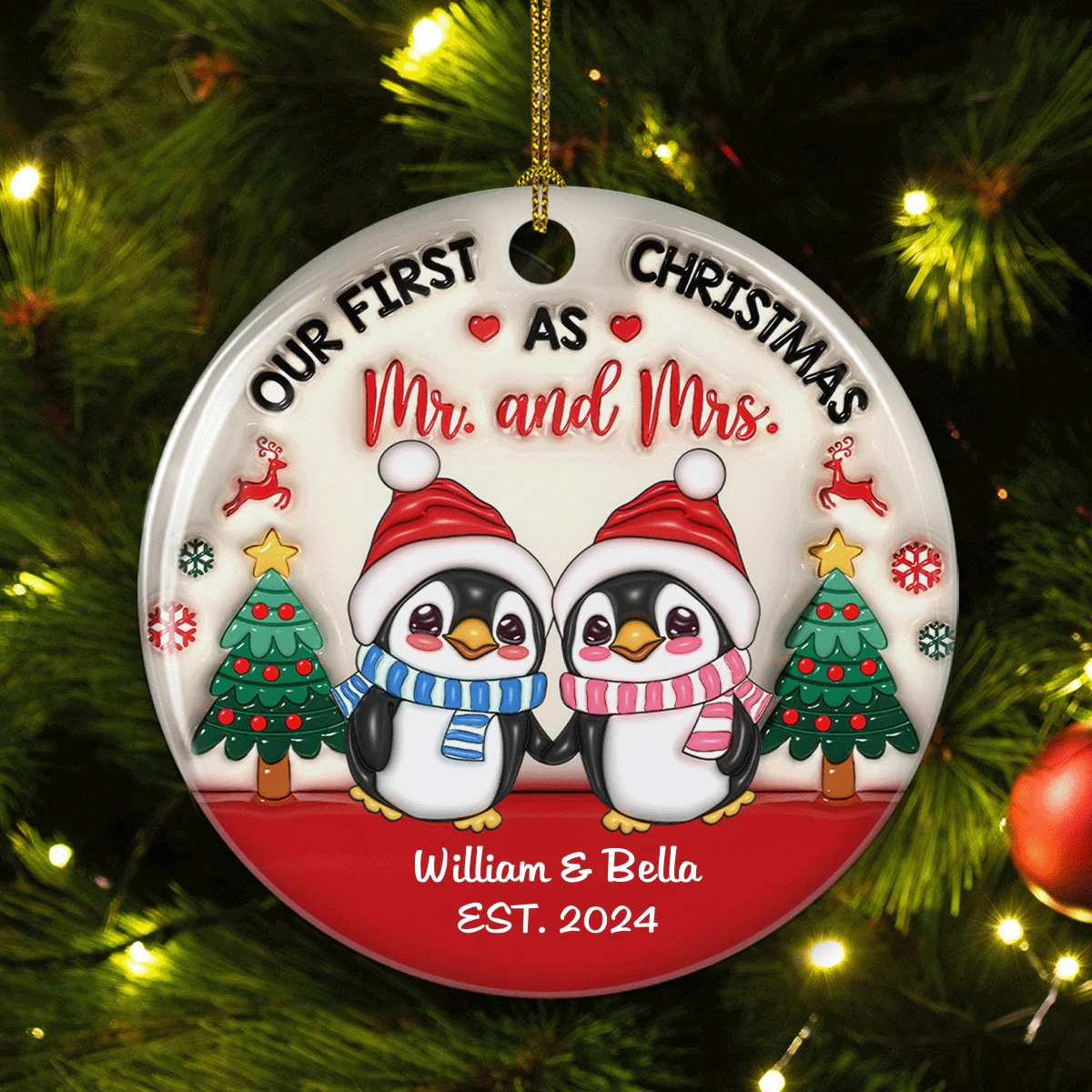 Couple Christmas - Personalized Custom 3D Inflated Effect Ceramic Ornament - Image 4