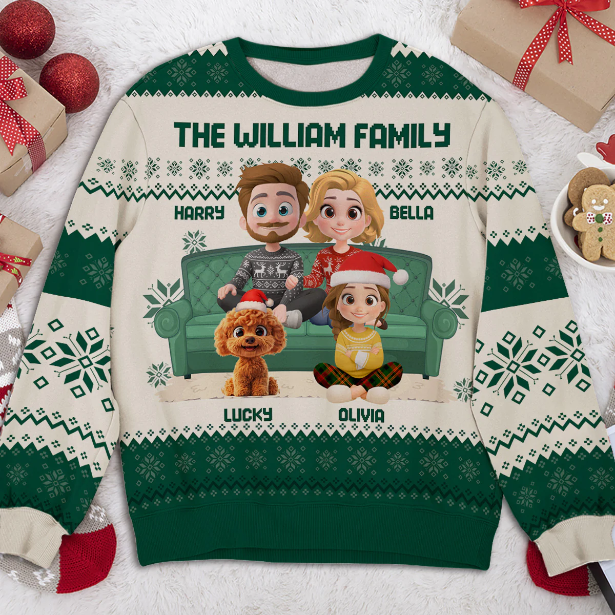 Couple Family With Pets And Kids Cartoon - Personalized Custom All-Over-Print Sweatshirt - Image 3