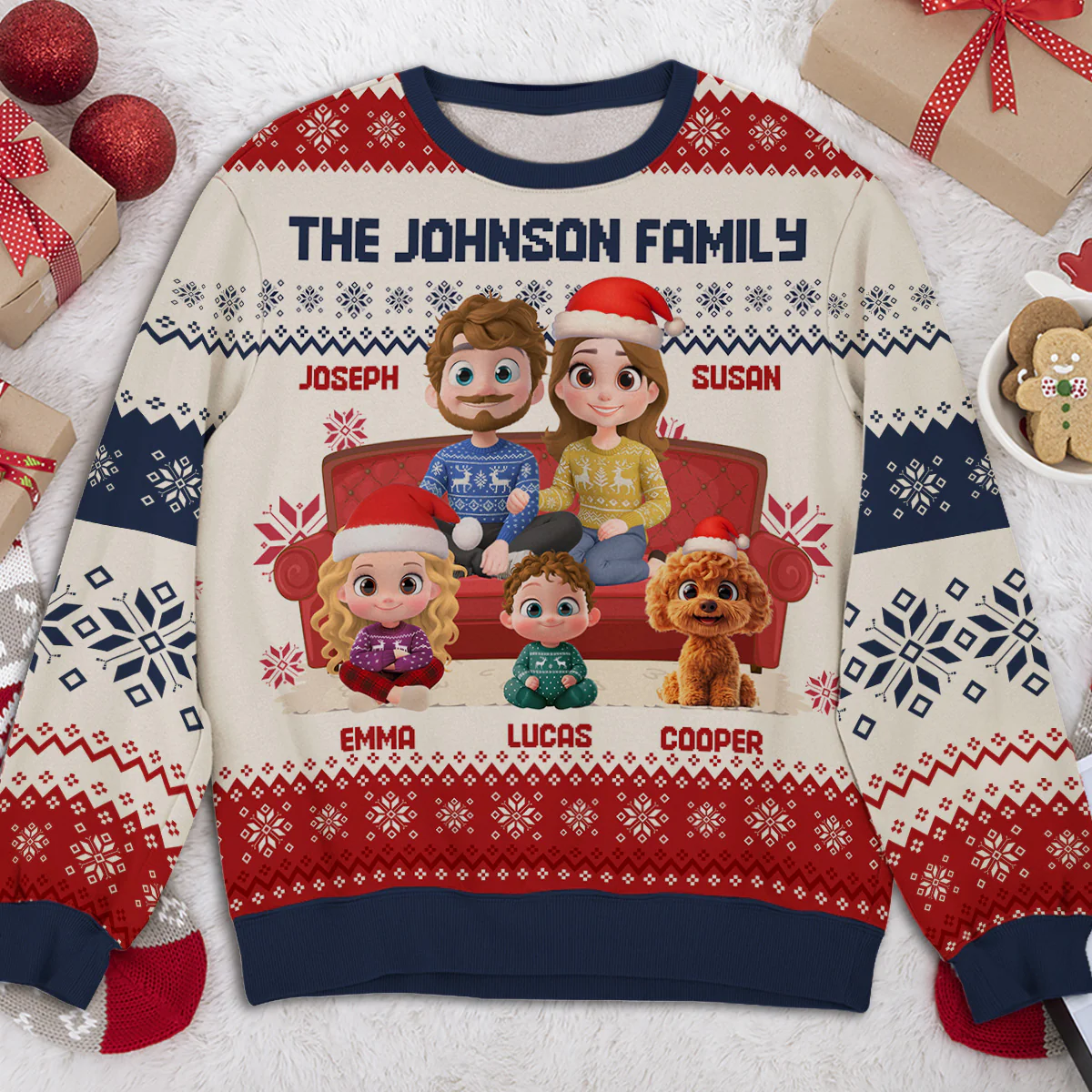 Couple Family With Pets And Kids Cartoon - Personalized Custom All-Over-Print Sweatshirt - Image 4