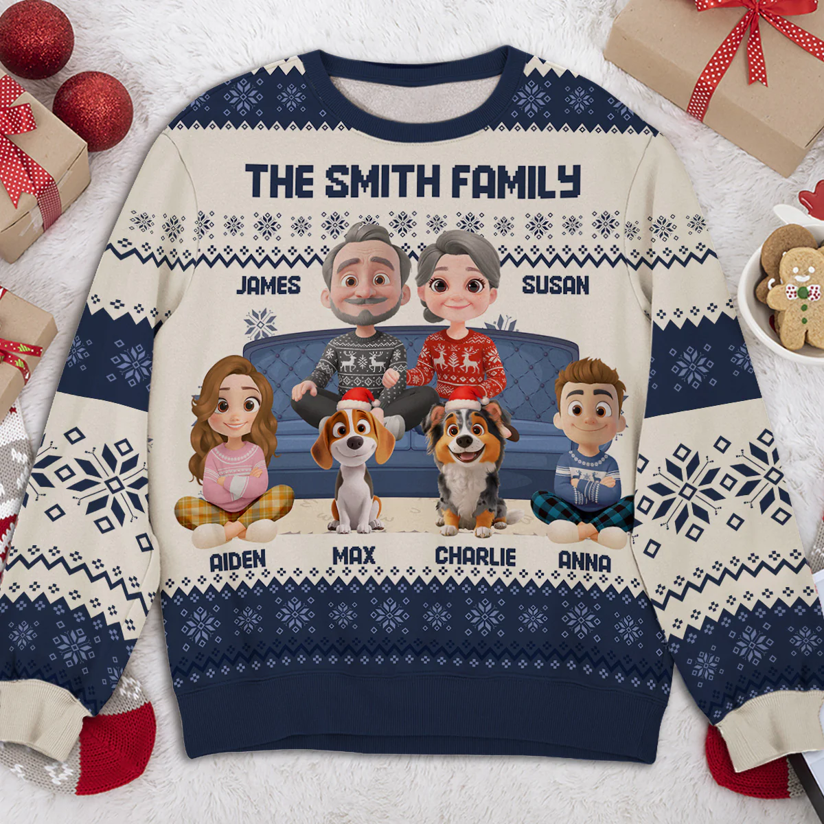 Couple Family With Pets And Kids Cartoon - Personalized Custom All-Over-Print Sweatshirt - Image 5