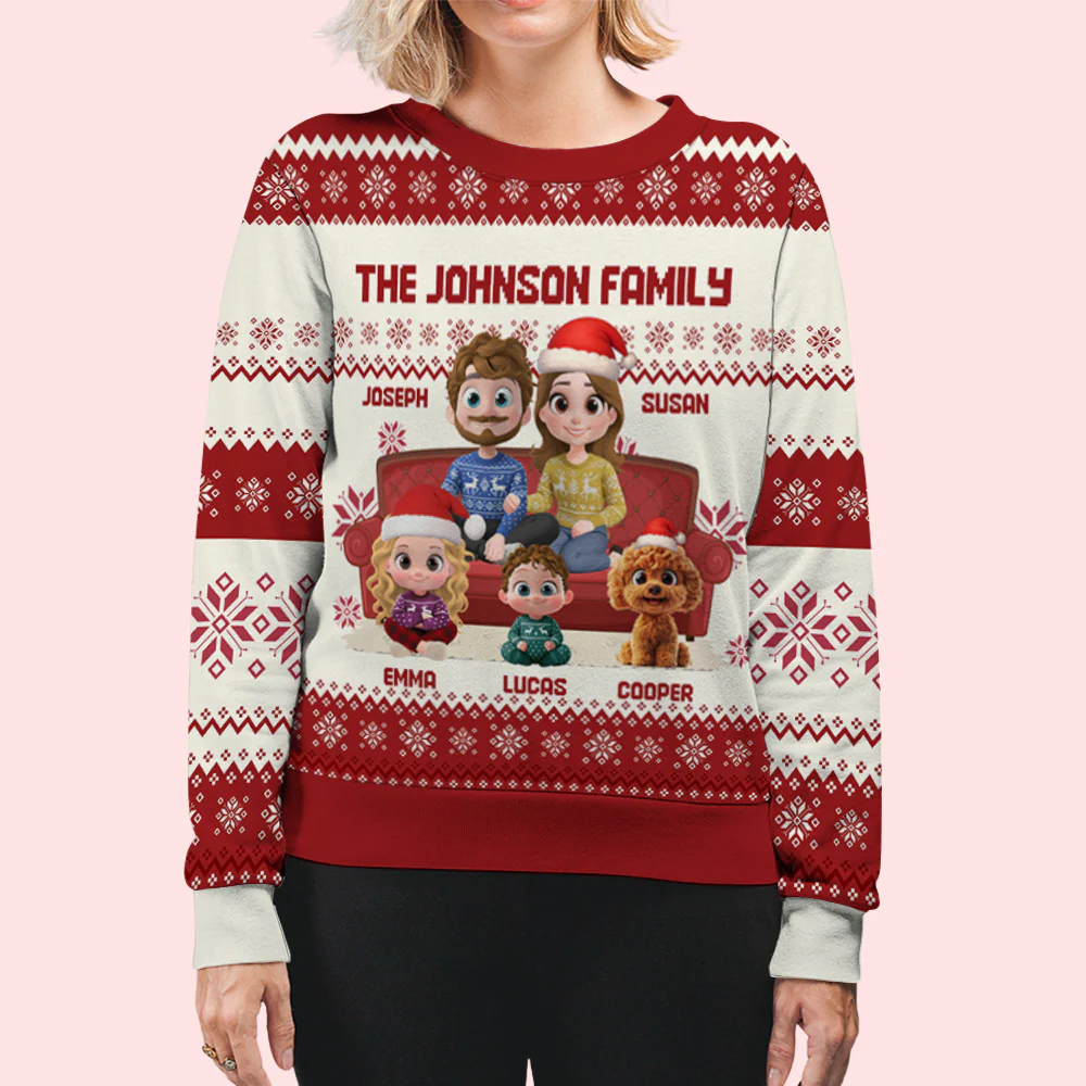 Couple Family With Pets And Kids Cartoon - Personalized Custom All-Over-Print Sweatshirt - Image 6