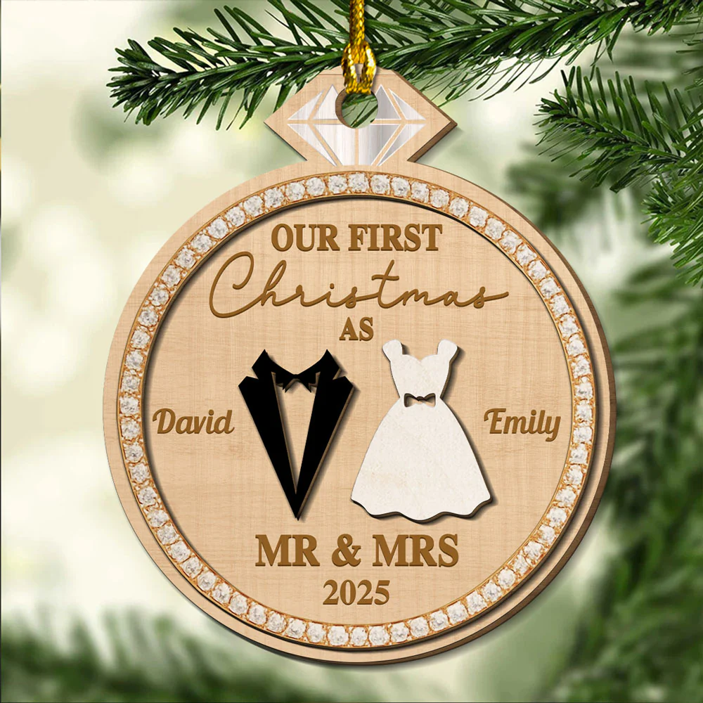 Couple First Christmas - Personalized Custom Freeshape 2-layered Wood Ornament - Image 4